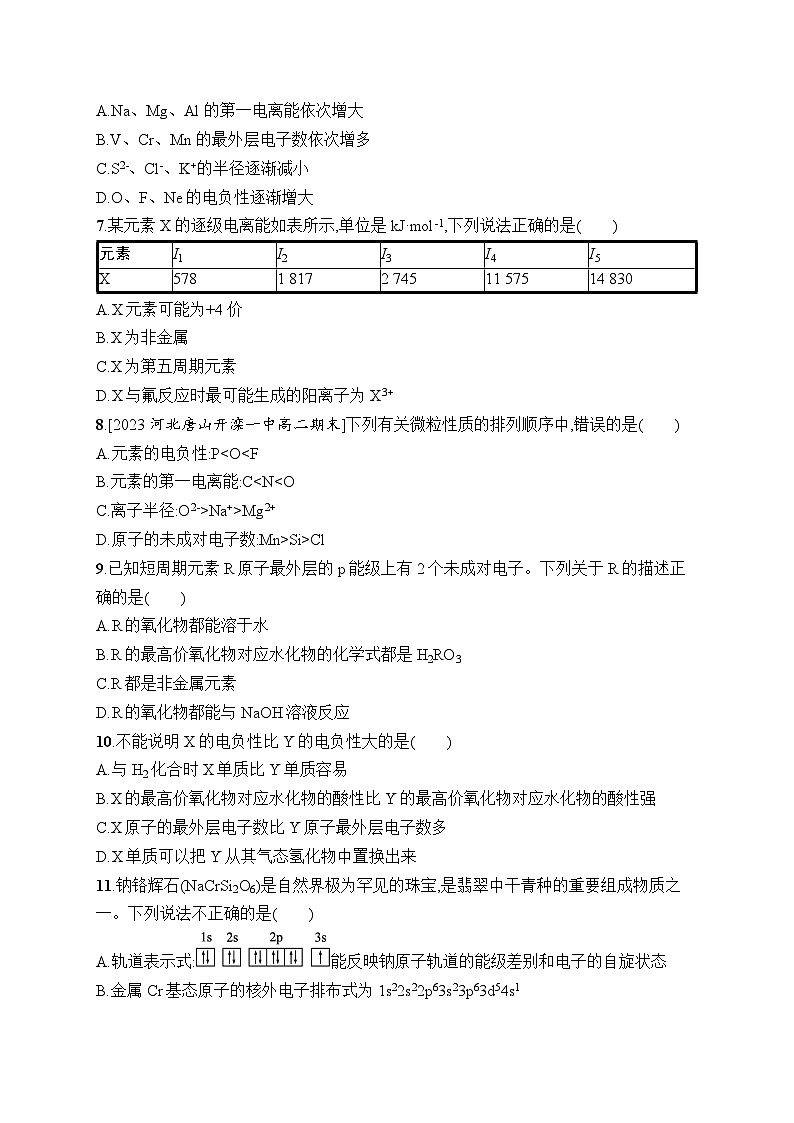 高中化学选择性必修二（人教A版）第一章  原子结构与性质 章末检测02
