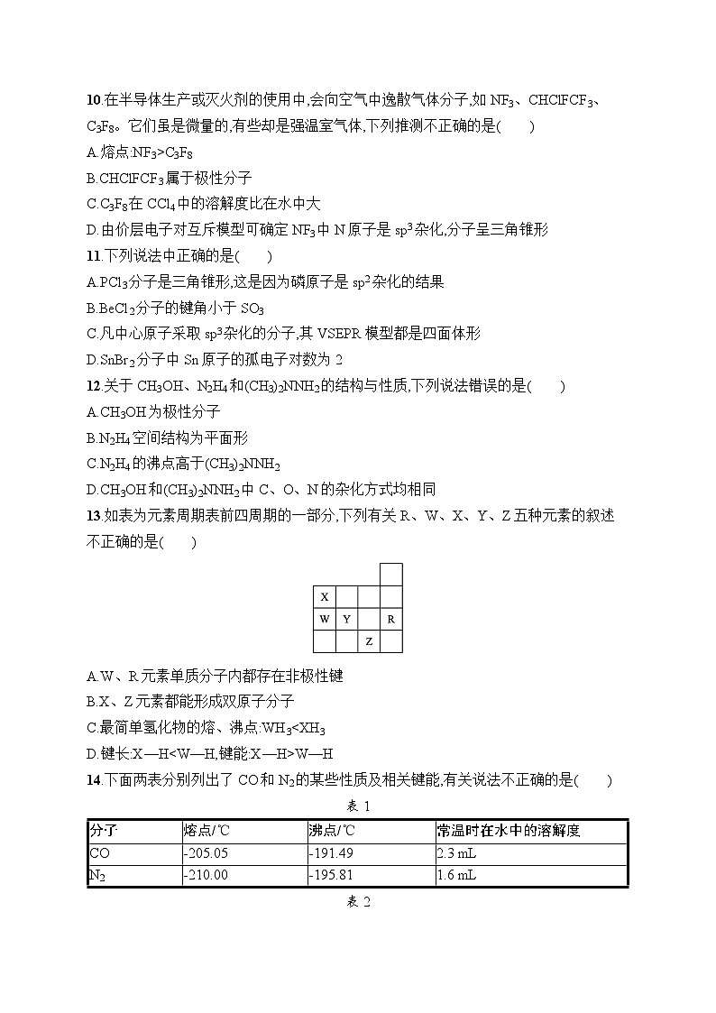 高中化学选择性必修二（人教A版）第二章  分子结构与性质 章末检测03