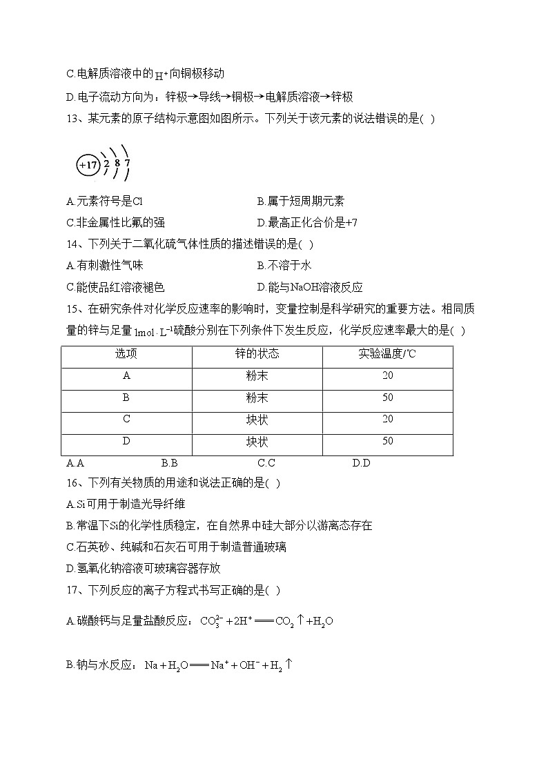 湖北省普通高中2022-2023学年高一下学期学业水平合格性考试模拟（六）化学试卷（含答案）03