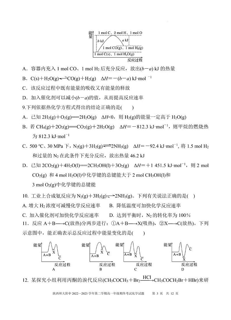 陕西师范大学附属中学2022-2023学年高一下学期6月期末考试化学试题第3页