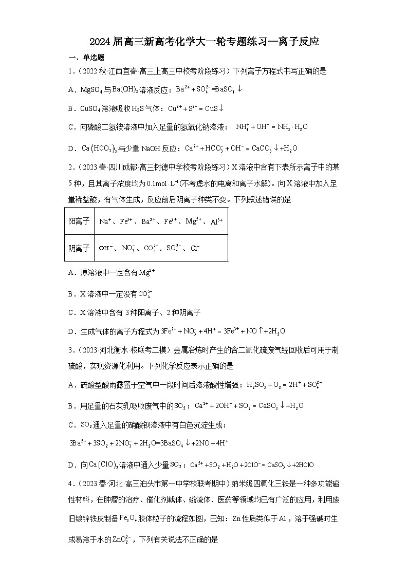2024届高三新高考化学大一轮专题练习---离子反应第1页