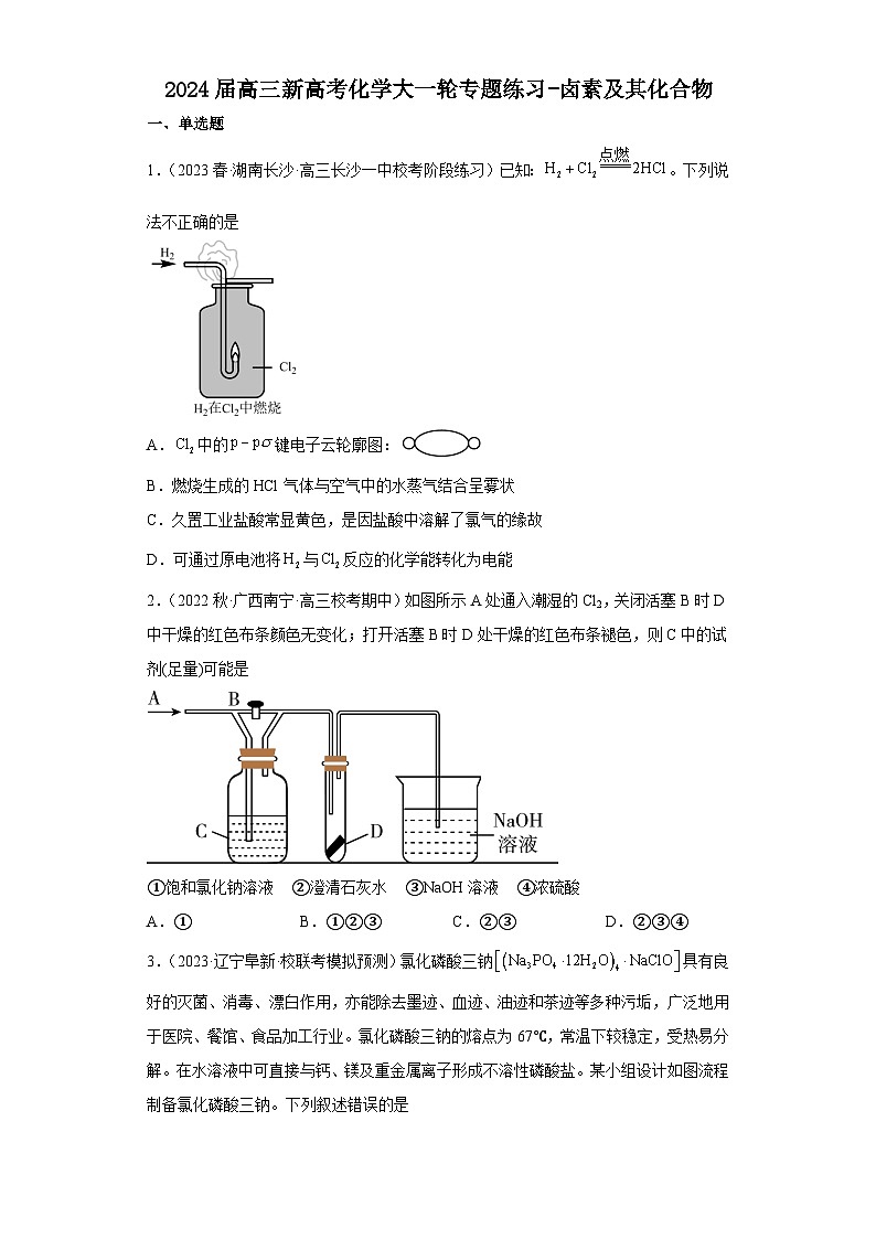 2024届高三新高考化学大一轮专题练习-卤素及其化合物第1页