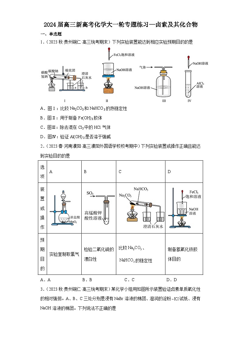 2024届高三新高考化学大一轮专题练习—卤素及其化合物第1页