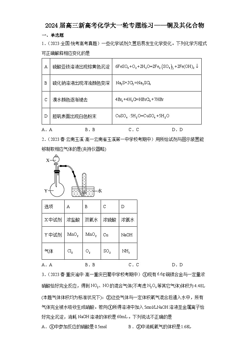2024届高三新高考化学大一轮专题练习——铜及其化合物第1页