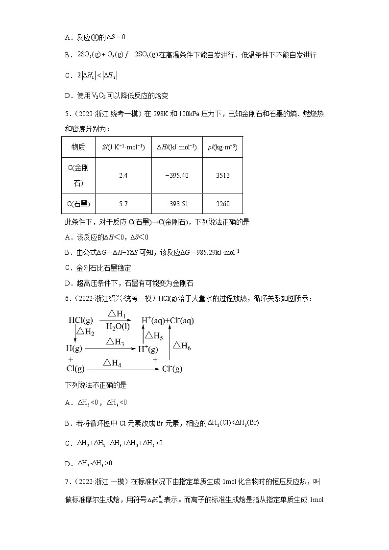 浙江省高考化学三年（2021-2023）模拟题分类汇编38化学反应的热效应（2）03