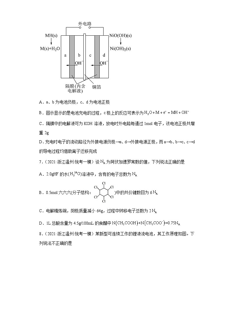 浙江省高考化学三年（2021-2023）模拟题分类汇编48化学能与电能（3）第3页