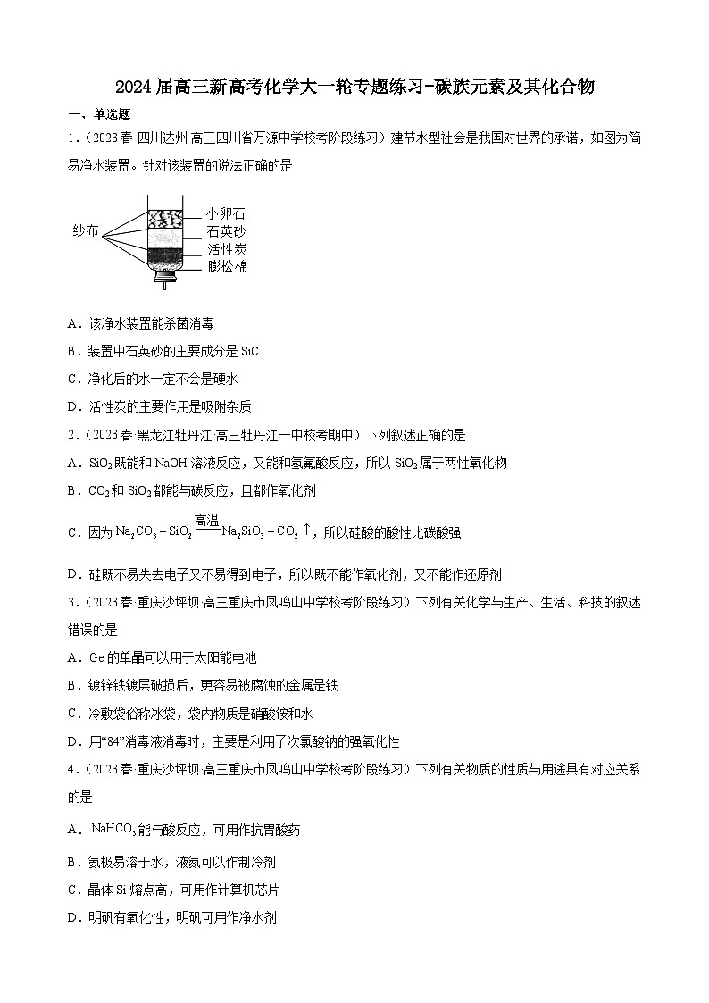 2024届高三新高考化学大一轮专题练习   碳族元素及其化合物第1页