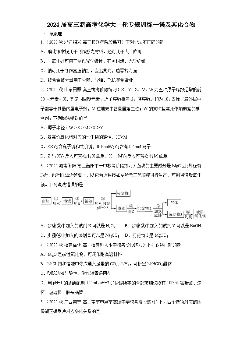 2024届高三新高考化学大一轮专题训练—镁及其化合物第1页