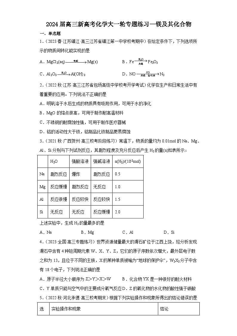 2024届高三新高考化学大一轮专题练习—镁及其化合物第1页