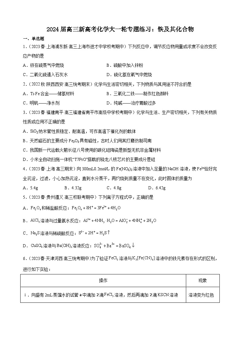 2024届高三新高考化学大一轮专题练习---铁及其化合物第1页