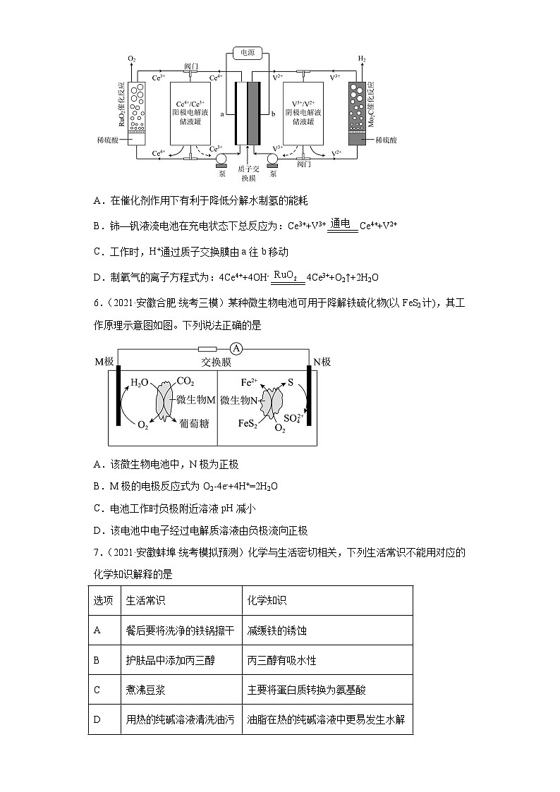 安徽省高考化学三年（2021-2023）模拟题汇编-24化学能与电能（3）第3页