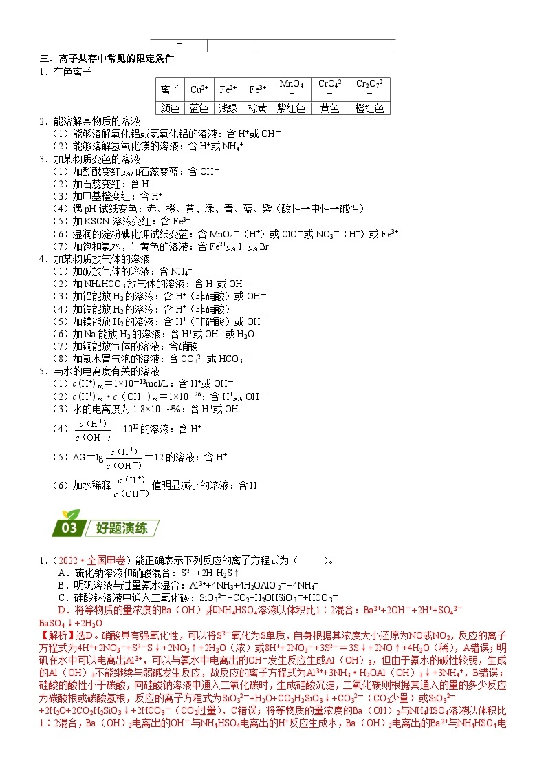 回归教材重难点02  离子反应、离子共存再判断-高考化学三轮冲刺过关（新高考专用） 试卷03