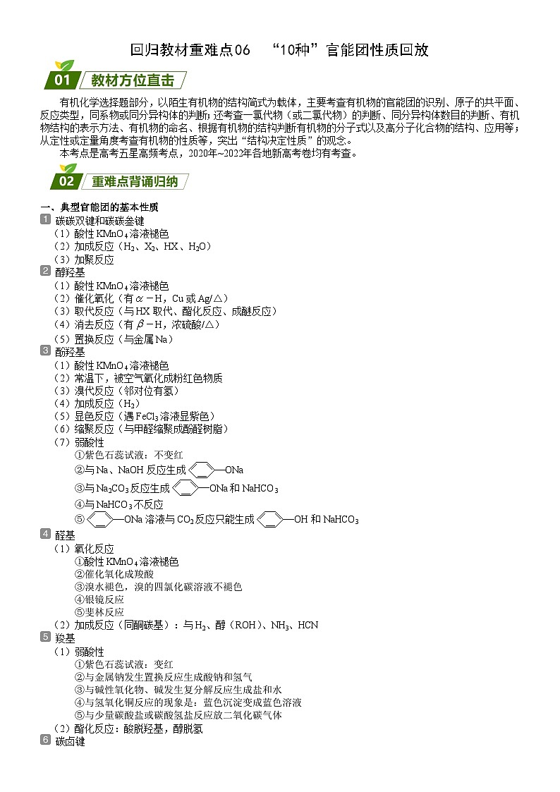 回归教材重难点06  “10种”官能团性质回放-高考化学三轮冲刺过关（新高考专用） 试卷01
