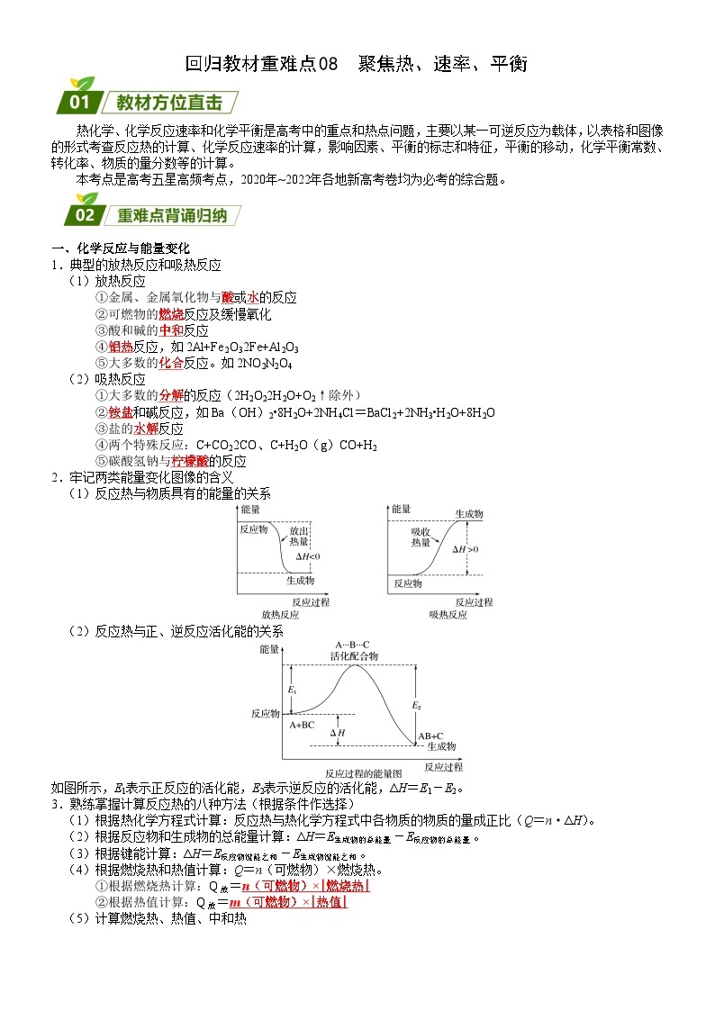 回归教材重难点08  聚焦热、速率、平衡-高考化学三轮冲刺过关（新高考专用） 试卷01