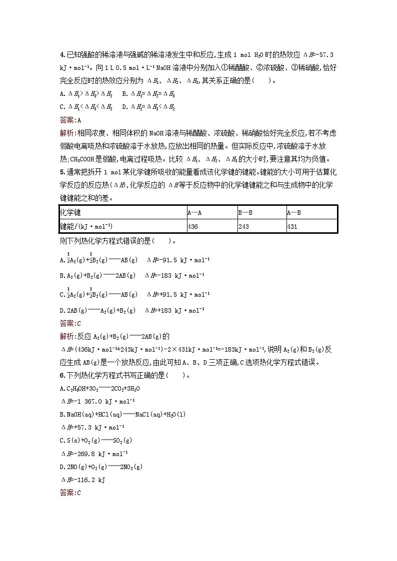 新教材2023年高中化学第一章化学反应的热效应过关检测卷A新人教版选择性必修102