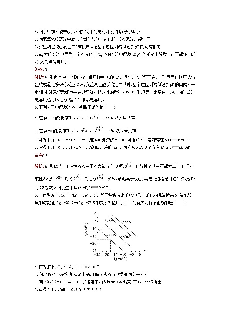 新教材2023年高中化学第三章水溶液中的离子反应与平衡过关检测卷A新人教版选择性必修102
