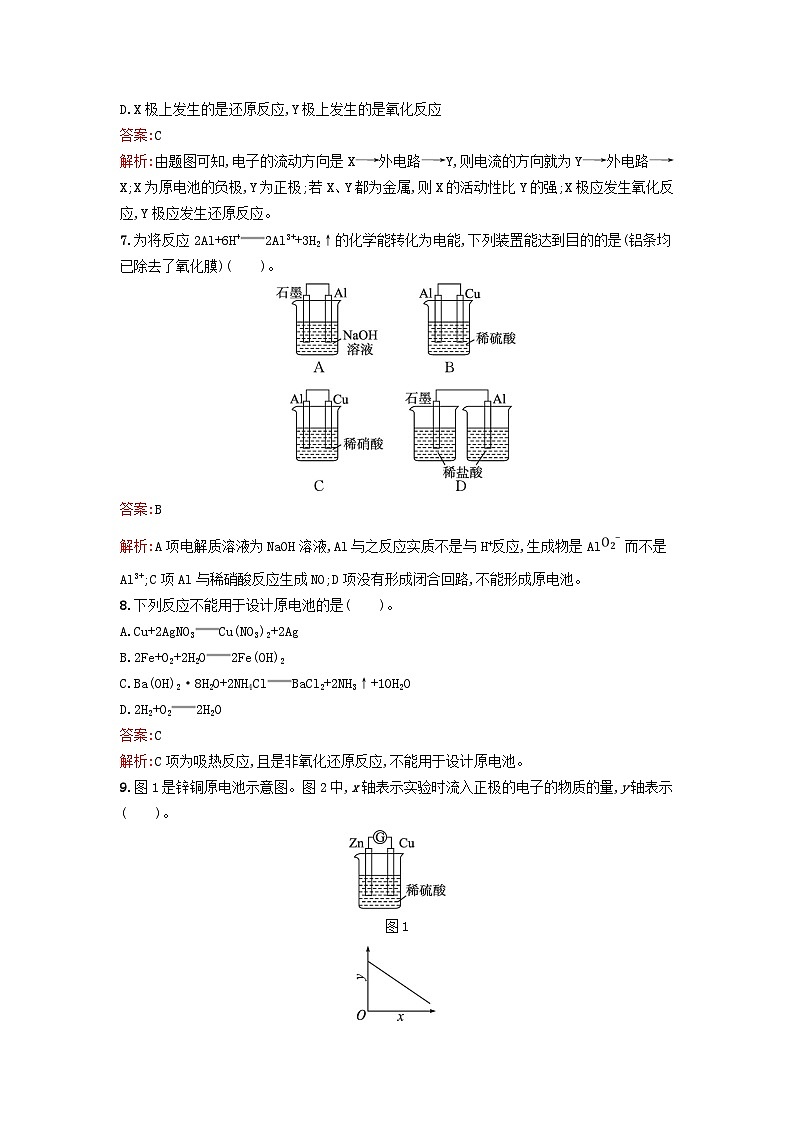 新教材2023年高中化学第四章化学反应与电能第一节原电池第1课时原电池课后习题新人教版选择性必修103