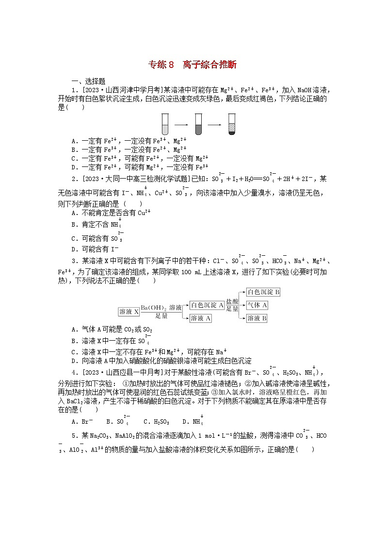 新高考2024版高考化学一轮复习微专题小练习专练8离子综合推断01