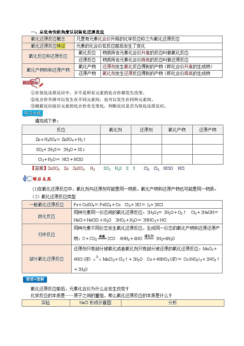 【暑假初升高】人教版化学初三（升高一）暑假预习-第04讲  氧化还原反应——概念及电子转移表示 讲学案02