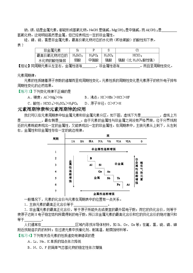 【暑假初高衔接】人教版化学初三（升高一）暑假预习-（必修1）第15课 元素周期律 讲学案03