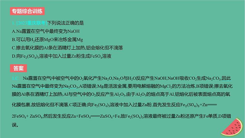 2024版高考化学一轮复习专题基础练专题三金属及其化合物专题综合训练作业课件第2页