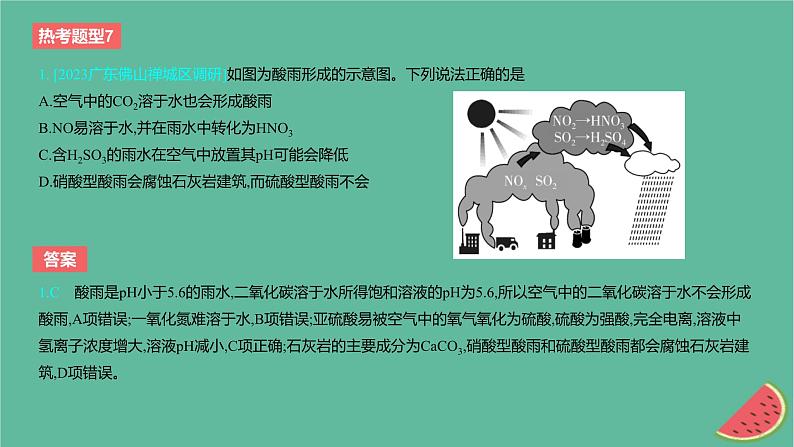 2024版高考化学一轮复习专题基础练专题四非金属及其化合物热考题型7非金属及其化合物对环境的影响作业课件第2页