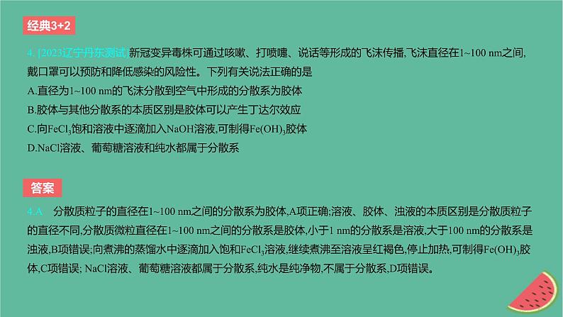 2024版高考化学一轮复习专题基础练专题一物质及其转化考点1物质的分类及转化作业课件第5页