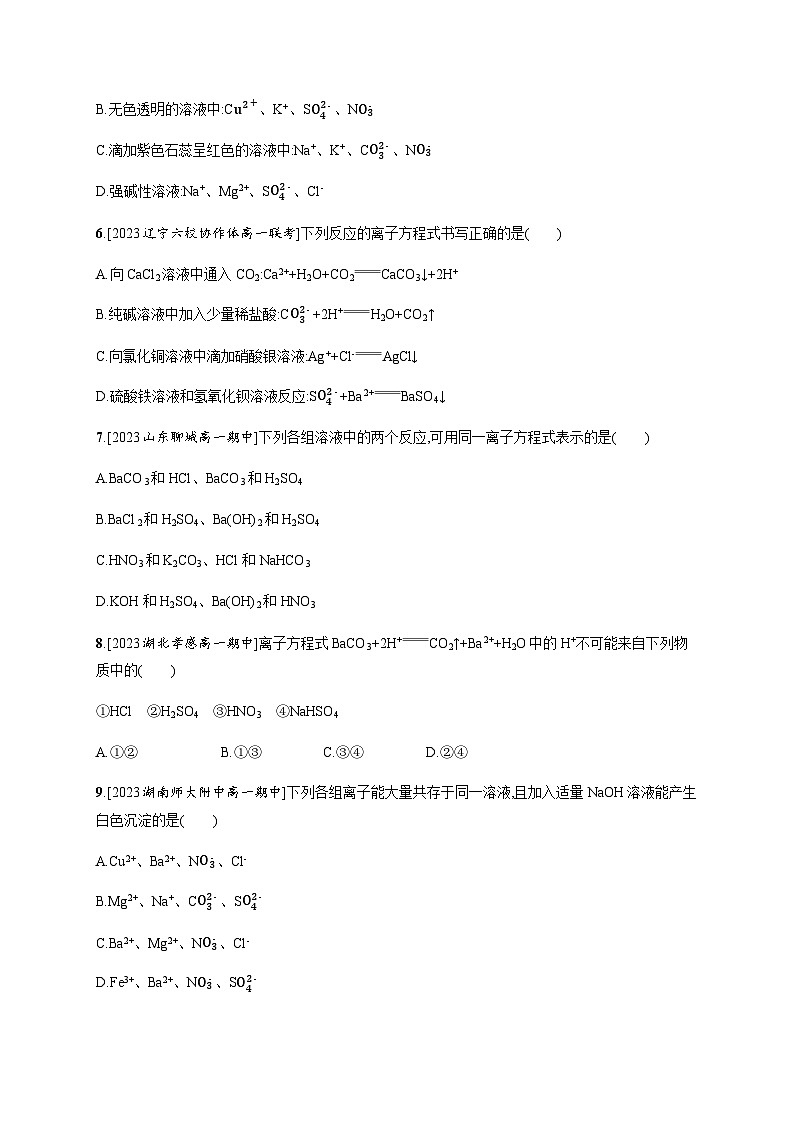 人教B版高中化学必修第一册第1章物质及其变化第2节第2课时离子反应习题含答案第2页
