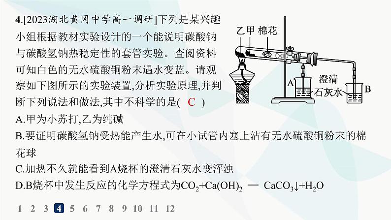 人教B版高中化学必修第一册第2章海水中的重要元素 钠和氯第1节第2课时碳酸钠和碳酸氢钠焰色试验分层作业课件第6页