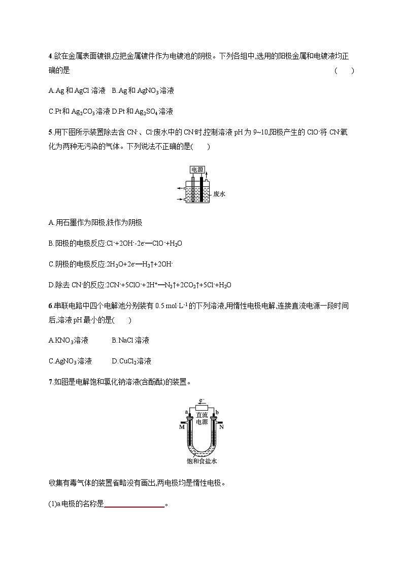 鲁科版高中化学选择性必修1第1章分层作业6电解原理的应用习题含答案第2页