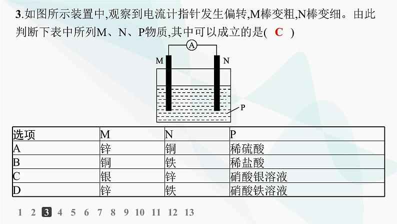 鲁科版高中化学选择性必修1第1章化学反应与能量转化分层作业3原电池的工作原理课件第5页