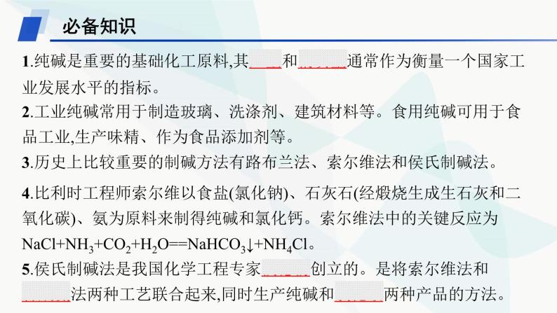 鲁科版高中化学选择性必修1第3章物质在水溶液中的行为微项目揭秘索尔维制碱法和侯氏制碱法课件05