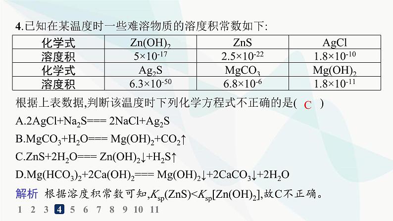 人教版高中化学选择性必修1第3章分层作业22沉淀溶解平衡课件06