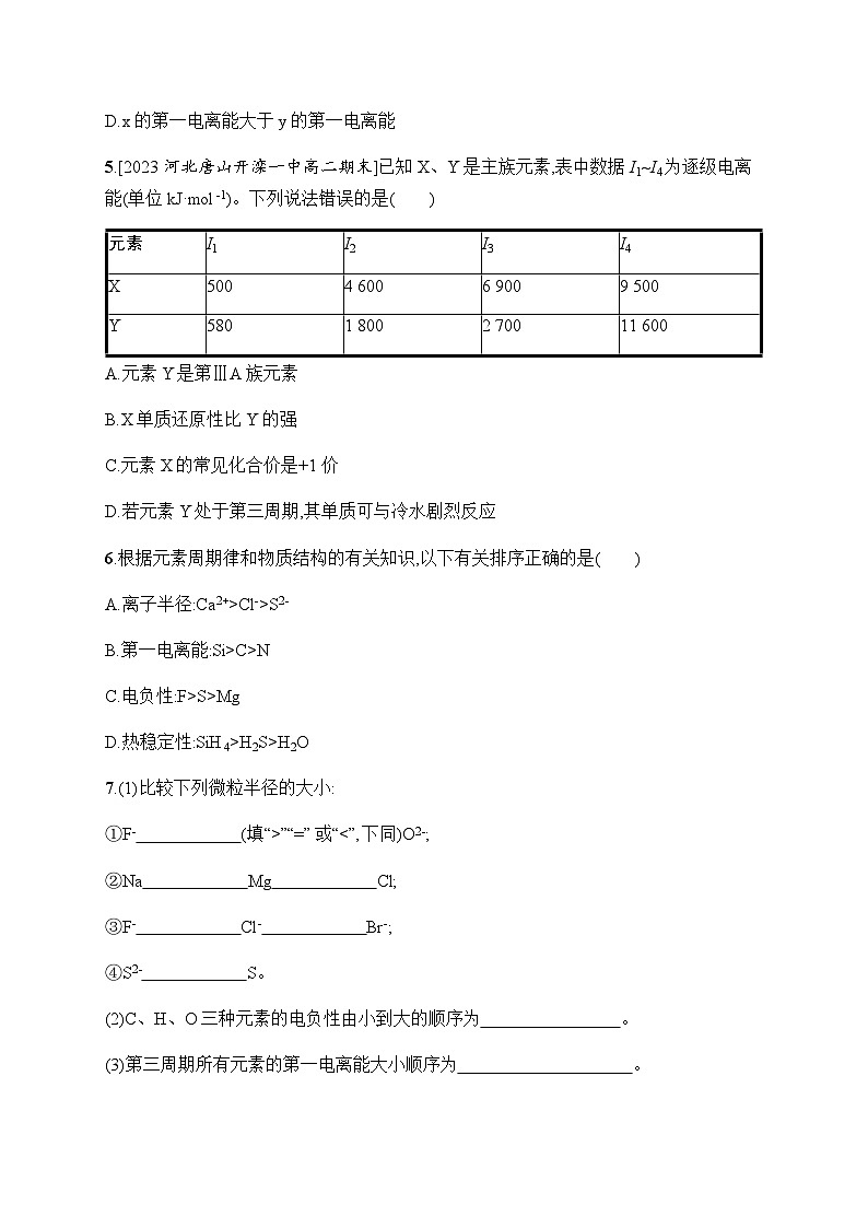 人教A版高中化学选择性必修2第1章原子结构与性质分层作业5元素周期律习题含答案第2页