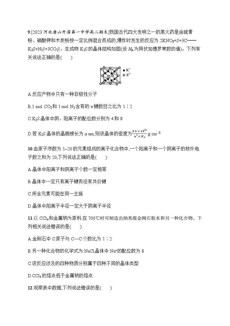 人教A版高中化学选择性必修2第3章晶体结构与性质分层作业14金属晶体与离子晶体习题含答案第3页