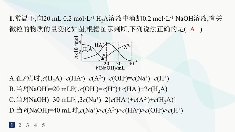 人教版高中化学选择性必修1第3章分层作业21粒子浓度大小比较图像课件第2页