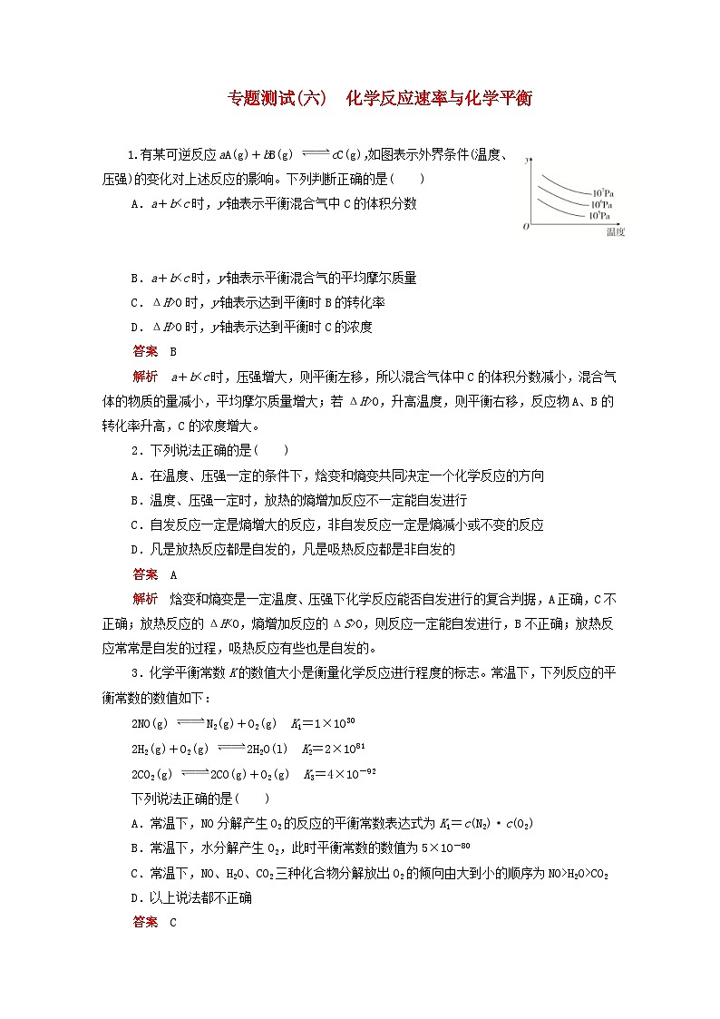 高考化学一轮复习专题测试六化学反应速率与化学平衡（含解析）01