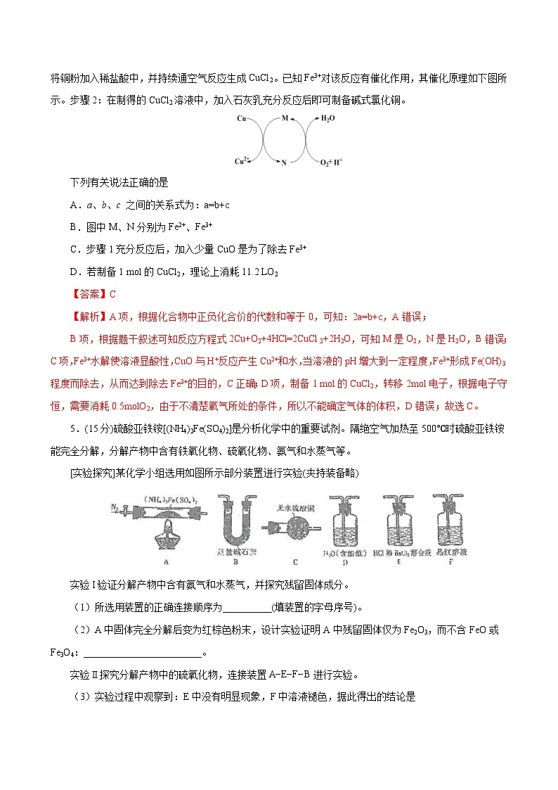 高考化学三轮冲刺专题02 元素化合物之铵盐铁盐铜盐等复合盐的综合考查专题（含解析）03