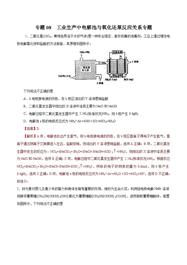 高考化学三轮冲刺专题08 工业生产中电解池与氧化还原反应关系专题（含解析）01