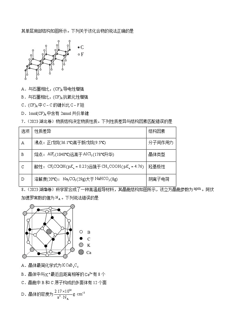 2023年高考化学真题分类汇编 专题05 物质结构与性质 元素推断02