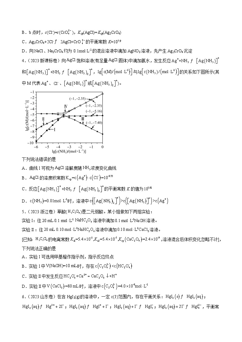 2023年高考化学真题分类汇编 专题09 水溶液中的离子反应与平衡02