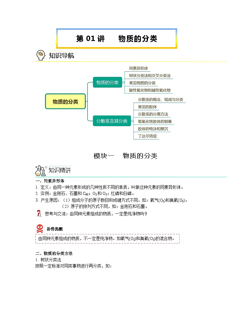 第01讲 物质的分类（教师版） 第1页