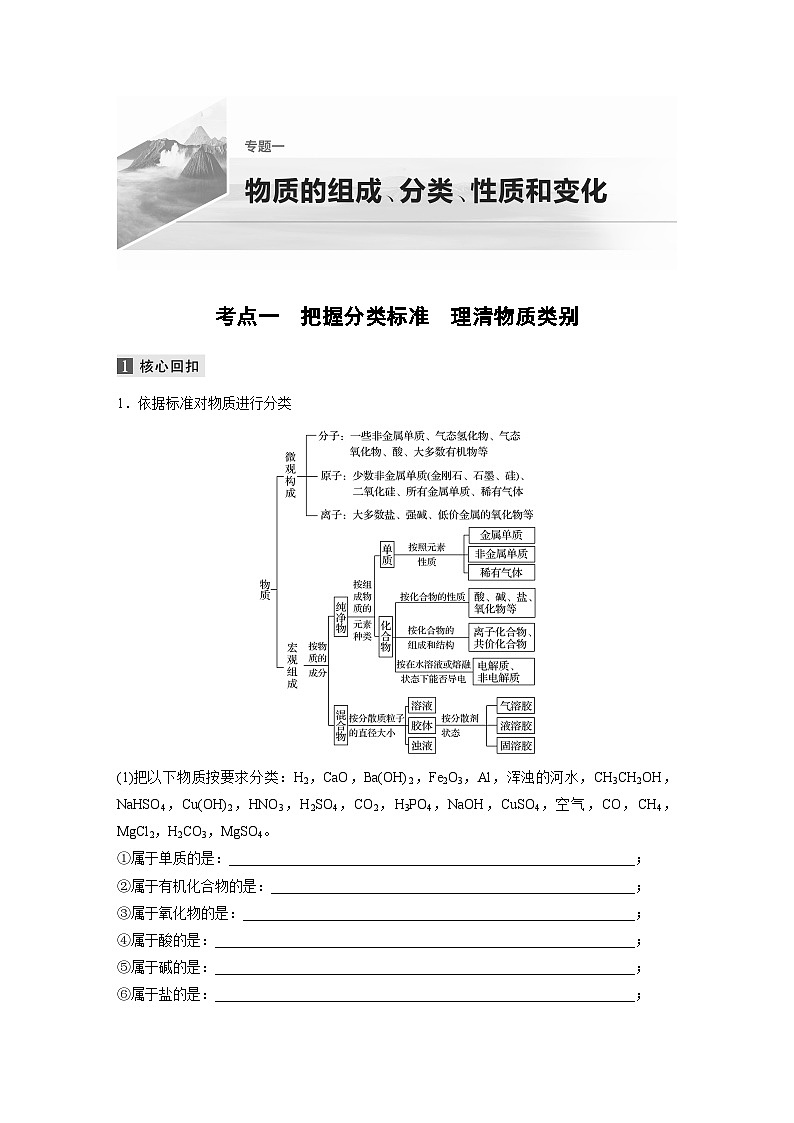 高考化学二轮复习(新高考版) 第1部分 专题1 考点一 把握分类标准　理清物质类别（含解析）01
