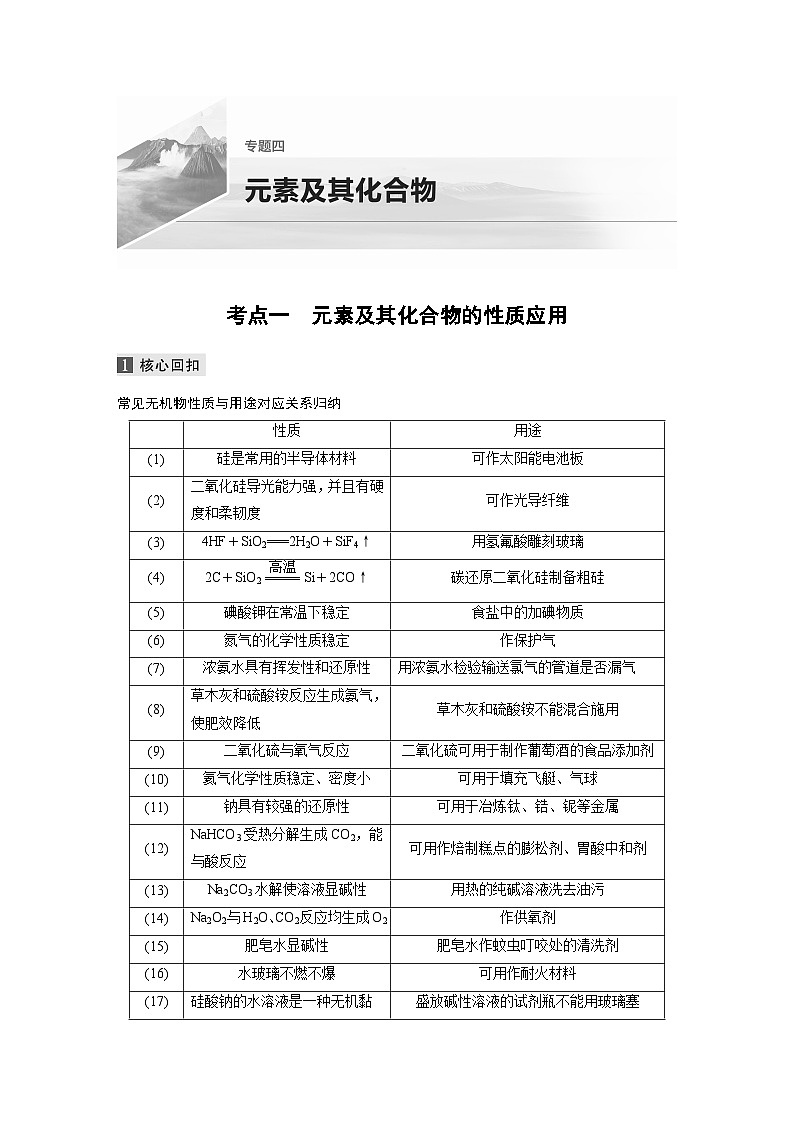 高考化学二轮复习(新高考版) 第1部分 专题4 考点一 元素及其化合物的性质应用（含解析）第1页