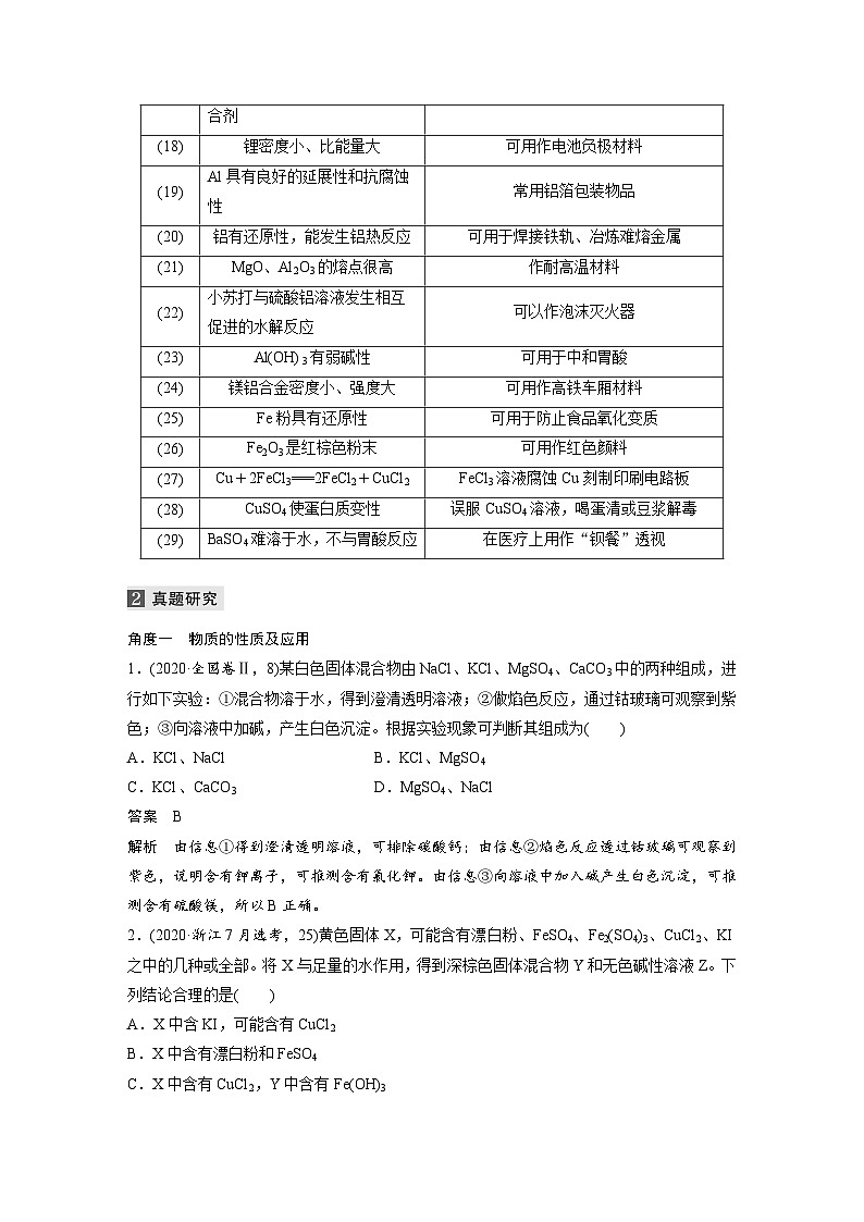 高考化学二轮复习(新高考版) 第1部分 专题4 考点一 元素及其化合物的性质应用（含解析）第2页