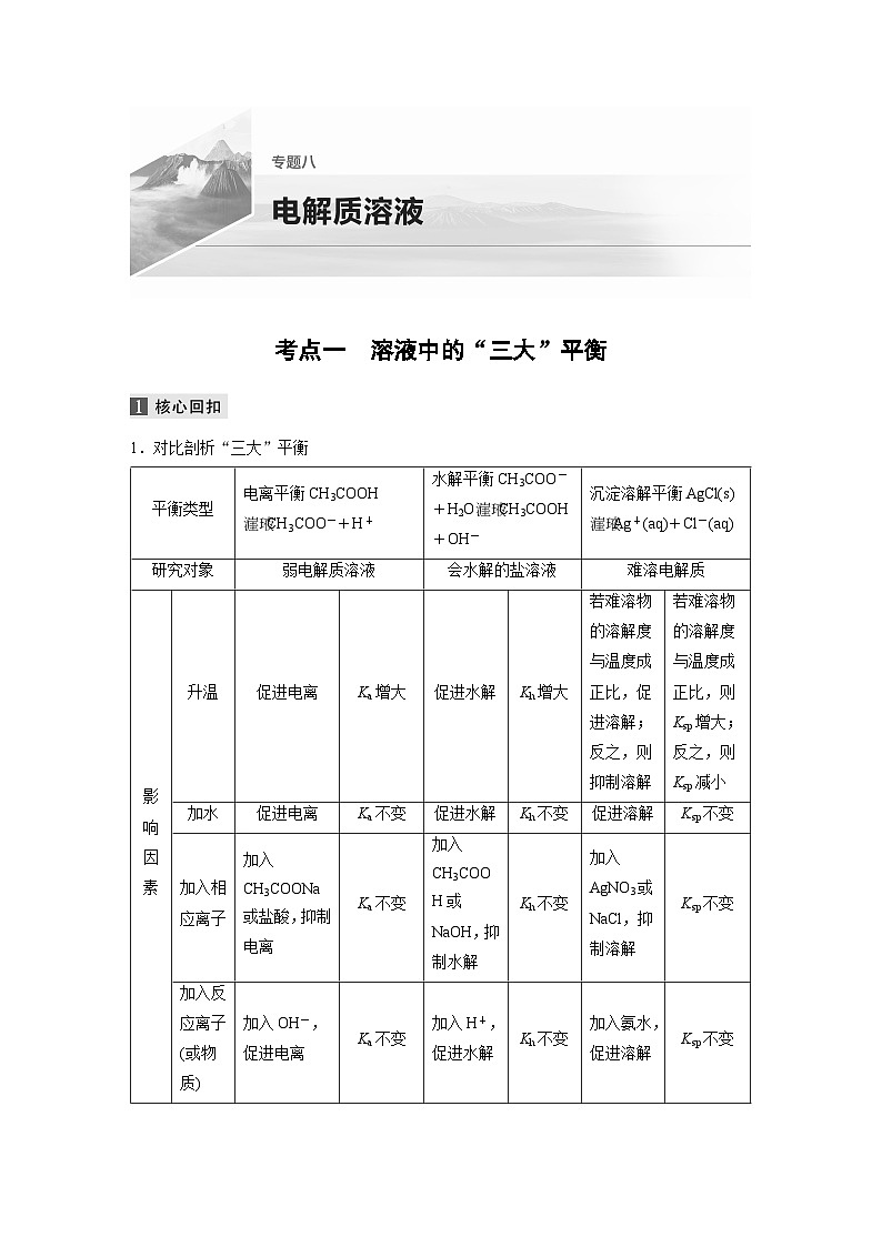 高考化学二轮复习(新高考版) 第1部分 专题8 考点一 溶液中的“三大”平衡（含解析）第1页