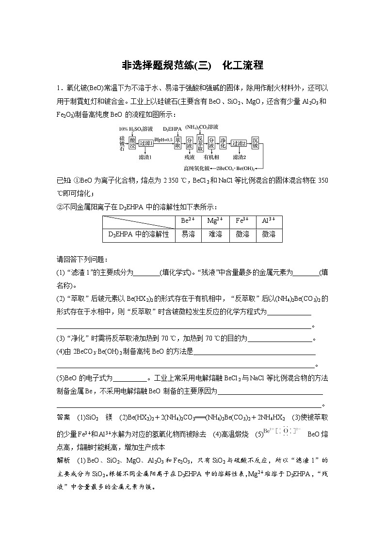 高考化学二轮复习(新高考版) 第3部分 高考题型练 非选择题规范练(三) 化工流程（含解析）01