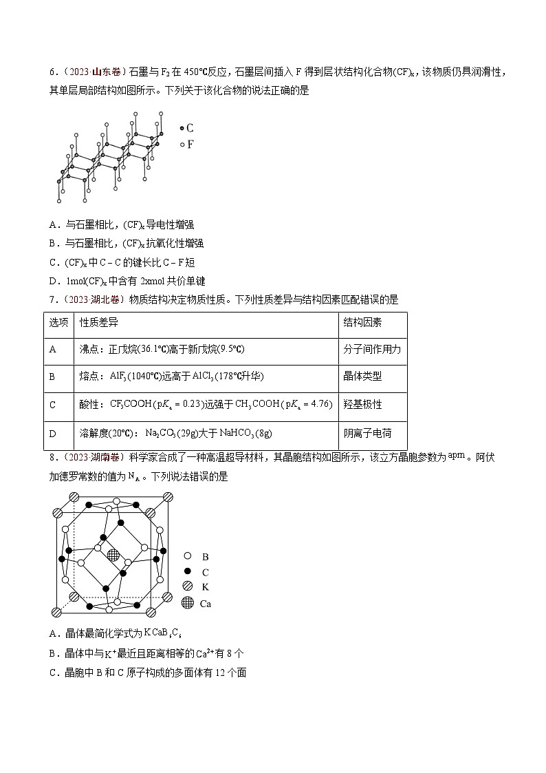 2023年高考真题和模拟题化学分项汇编（全国通用）专题05 物质结构与性质 元素推断（原卷版）02