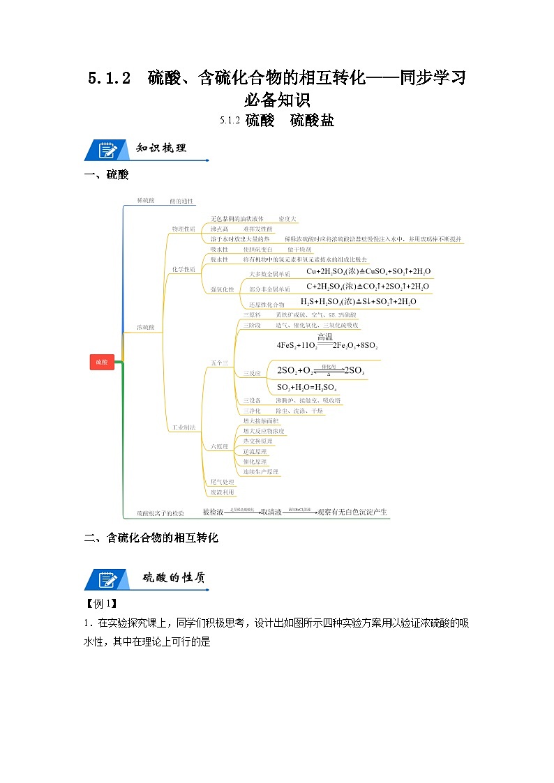 【思维导图】人教版高中化学必修二《5.1.2硫酸、含硫化合物的相互转化》同步学习思维导图+学练（学生版） 第1页