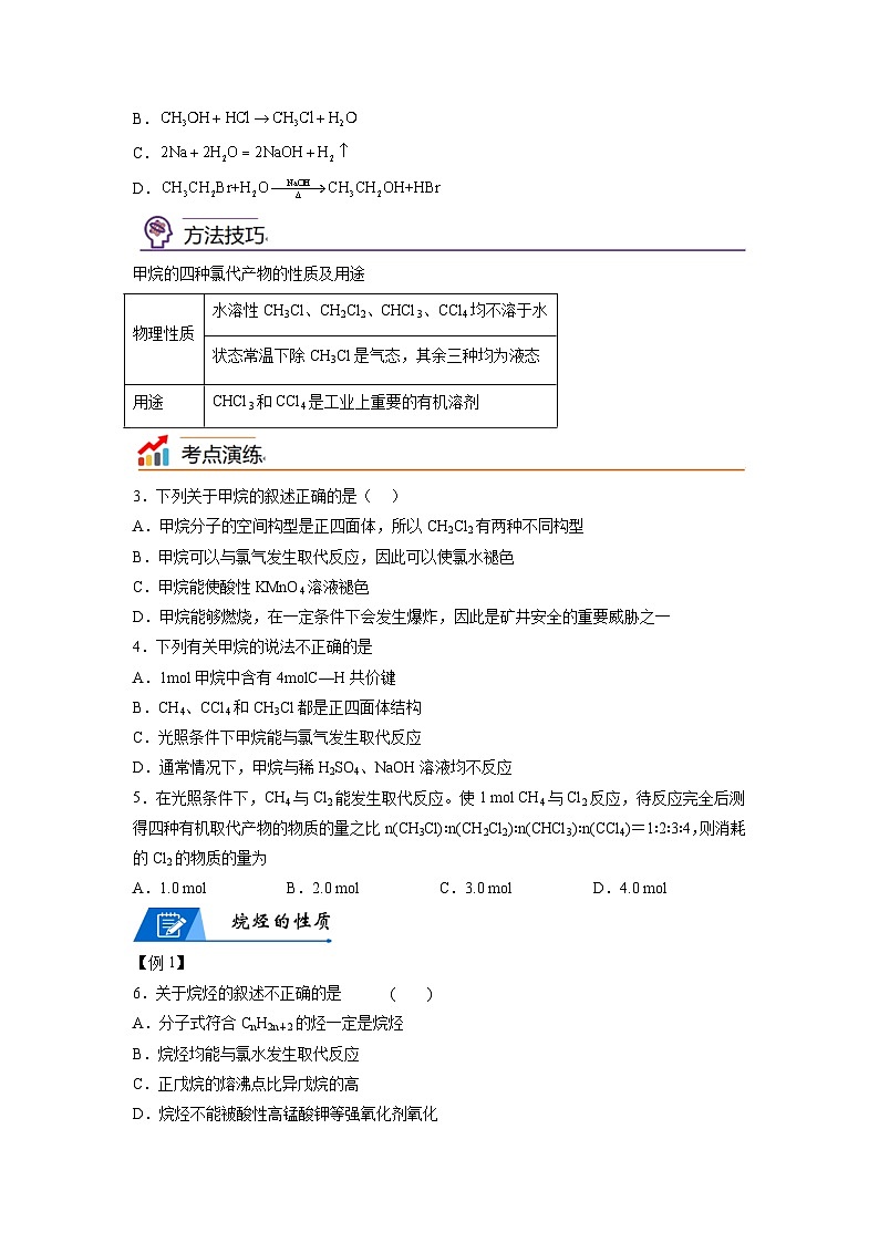 【思维导图】人教版高中化学必修二《7.1.2烷烃的性质》同步学习思维导图+学练02